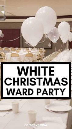 white christmas ward party with balloons and plates