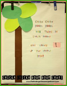 a bulletin board with the words chicka chicka boom boom and a tree on it