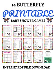 butterfly printable baby shower games with the text, instant file for butterflies on them