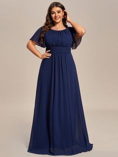 Plus Size Simple Chiffon Pleated A-Line Round Neckline Bridesmaid Dress #color_Navy Blue Plus Formal Dresses, Navy Blue Bridesmaid Dresses, Navy Bridesmaid Dresses, Ever Pretty, Chiffon Floral, Pleated Chiffon, Bridesmaid Dresses Plus Size, Look Beautiful, Touch Of Class