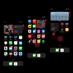 an image of some different app icons on a black background with red and green lights