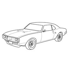 an old muscle car is shown in black and white