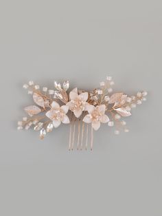 Pink  Collar  ABS Floral Hair Combs Embellished   Weddings & Events Gold Bridal Hair Accessories, Hawaiian Flower Hair, Rose Gold Hair Piece, Rose Gold Hair Accessories, Gold Hair Comb Wedding, Gold Bridal Hair Comb, Red And White Weddings, Decorative Hair Combs, Bridal Headwear