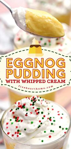 Eggnog Pudding with Whipped Cream, christmas desserts, holidays Eggnog Pudding Recipe, Special Christmas Desserts, Recipes Using Eggnog, Eggnog Pudding, Eggnog Dessert, Easy Eggnog, Holiday Snack, Homemade Eggnog, Homemade Pudding