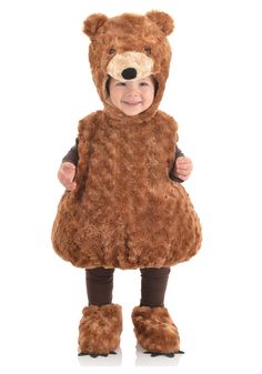 a child in a bear costume standing with his hands on his hips and the words click here to view