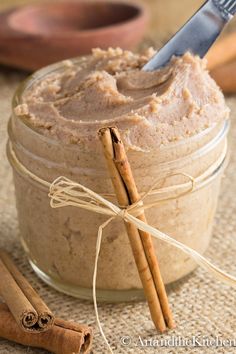 cinnamon cream cheese butter in a glass jar