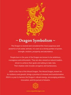 the dragon symbol is shown on a red background with an orange and yellow text that reads,