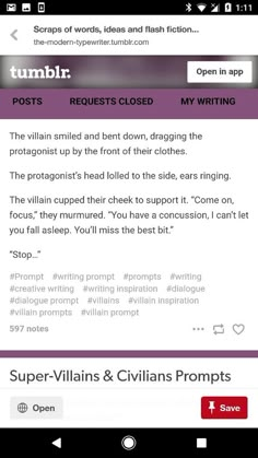 the tumblr app is open and it's showing an article about how to write