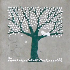 a drawing of a tree with white dots on it