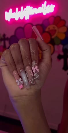 Long Nail Inspo Baddie Summer, Med Long Acrylic Nails, Medium Bling Nails, Acuity Booking Site, Dearra Nails, Colored Acrylic Nails, Simple Acrylic Nails, French Acrylic Nails