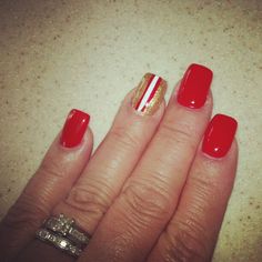 49ers Nail Ideas, Forty Niners Nails, 49ers Acrylic Nails, Niner Nails, Niners Nails, San Francisco 49ers Nails Design, Sf 49ers Nails, 49er Nails Designs, 49er Nails