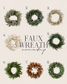 six different wreaths with the names of each type and numbers on them, all arranged in