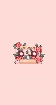 a pink background with an old school cassette and flowers on it that says day dream