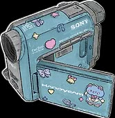 an image of a camera with hello kitty on it's side and its case open