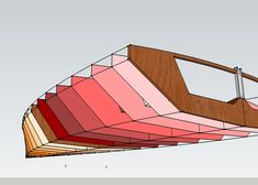 a drawing of a wooden structure with red and pink panels hanging from it's sides