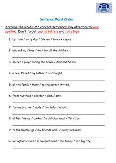 sentence word order worksheet