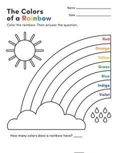 the colors of a rainbow worksheet for primary and secondary school students to color