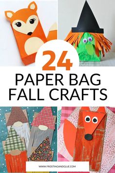 paper bag crafts for kids with the title overlay that reads, 24 paper bag fall crafts