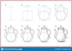 how to draw teapots with different shapes and sizes for beginners step by step