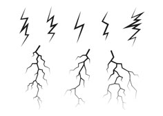 four different lightning strikes on a white background