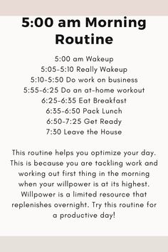 This amazing routine will certainly help you optimize your day! #health #healthy #productive #morningroutine #morning Daily Routine Schedule 5am, How To Schedule Your Day, 5:00 Am Morning Routine, 5 Am Morning Routine, Am Morning Routine, Daily Routine Schedule, 5am Club, Am Club