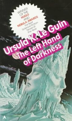 an advertisement for the left hand of darkness, with a woman's head in ice