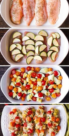 collage of 4 photos for Summer Chicken Bake with Vegetables (Cherry Tomatoes, Zucchini, Artichokes) Baked Italian Chicken, Zucchini Bake, Bake Chicken, Italian Chicken, Healthy Family, Healthy Families, Casserole Dish, Chicken And Vegetables, Chicken Dinner Recipes