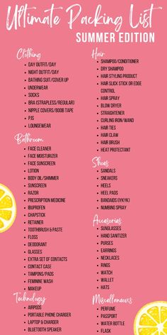 the ultimate picnic list with oranges, lemons and watermelon on it