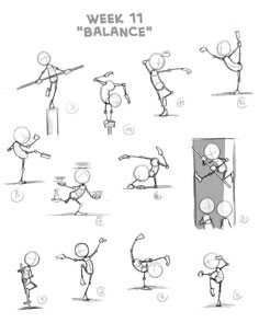 a cartoon character doing different poses for the balance and movement in this video, it shows how