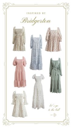 The Bridgerton Season 2 Premiere is today and we're loving the Regency-era fashion! To celebrate, here are some of our favorite Spring dresses featuring empire waists, puff sleeves and floral prints. Our dresses are perfect for a garden and fit for the season's diamond of the first water.  Shop these Bridgerton inspired dresses at www.morninglavender.com! Bridgerton Inspired Dresses, Night Gown Dress, Bridgerton Inspired, Pretty Floral Dress, Fashion Moodboard, Birthday Party Outfits, 18th Century Fashion