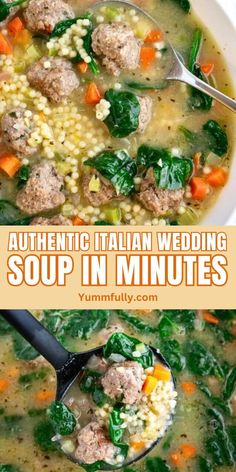 italian wedding soup in minutes with meatballs and spinach is an easy dinner idea