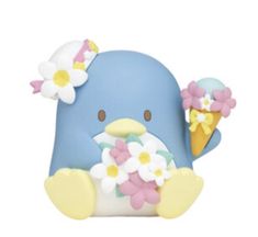 a blue bird with flowers and an ice cream cone