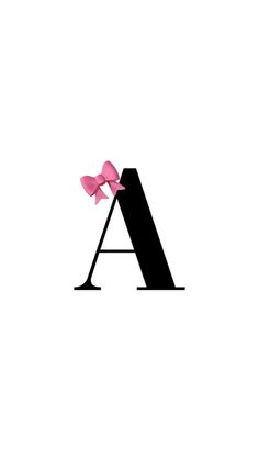 the letter a has a pink bow on it's head and is black with a white background