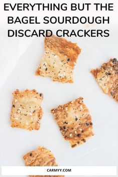 crackers on a plate with text overlay that reads everything but the bagel sourdough discard crackers