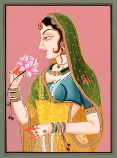 Mughal Paintings Woman, Bani Thani Painting, Indian Paintings Traditional, Rajasthani Art Design, Indian Art Prints, Bani Thani, Lady With Flowers, Christiane Amanpour, Composition Ideas