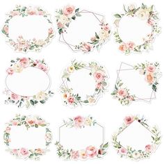 floral frames and labels with flowers on them