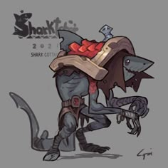 a drawing of a shark with a book on it's back and an arm