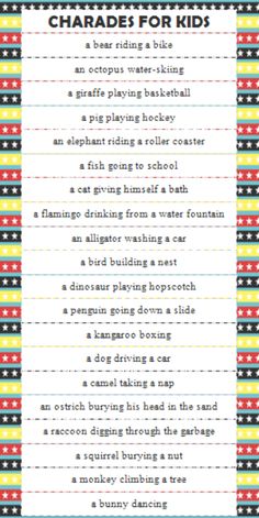 a printable list for children's games to play in the house or at home