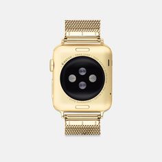 Made exclusively for use with the 38mm 40mm and 41mm Apple Watch® this sleek gold tone mesh bracelet strap is detailed with a stainless steel Tea Rose charm. | Coach Apple Watch® Strap, 38 Mm, 40 Mm And 41 Mm - Women's - Gold Gold Stainless Steel Timeless Watch Bands, Classic Gold Stainless Steel Apple Watch Band, Luxury Yellow Gold Stainless Steel Watch Accessories, Modern Yellow Gold Watch Bands With Bracelet Strap, Modern Yellow Gold Bracelet Strap Watch Bands, Modern Gold Stainless Steel Watch Band, Classic Gold Apple Watch Band With Polished Finish, Modern Gold Apple Watch Band With Bracelet Strap, Modern Gold Apple Watch Band With Polished Finish