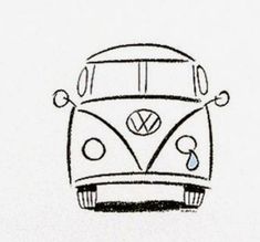 a black and white drawing of a vw bus with the word vw on it