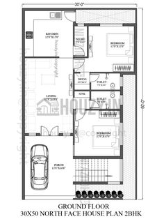 the ground plan for a house with two floors and an attached garage, which is located in