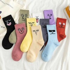 Kawaii Socks, Funny Expressions, Women Crew Socks, 자수 디자인, Happy Socks, Calf Socks