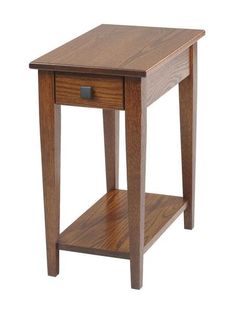 a small wooden table with one drawer on the bottom and two shelves below it, against a white background