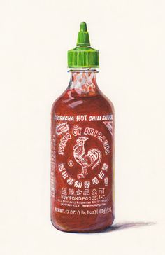 a drawing of a bottle of hot chili sauce