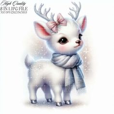 a cute little white deer wearing a scarf