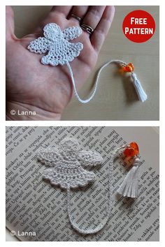 crocheted angel ornament with tassels on it and free pattern