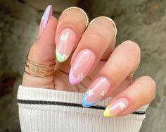 Acrylic Nails Almond Shape, Colorful Nail, French Tip Acrylic Nails, Nails 2021