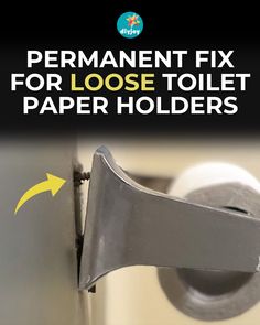 a close up of a toilet paper holder with an arrow pointing to the left side