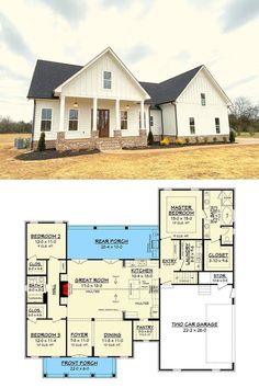 two story house plans with open floor plan and large front porches on each side