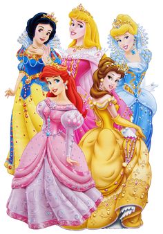 disney princesses with their dresses and tias png